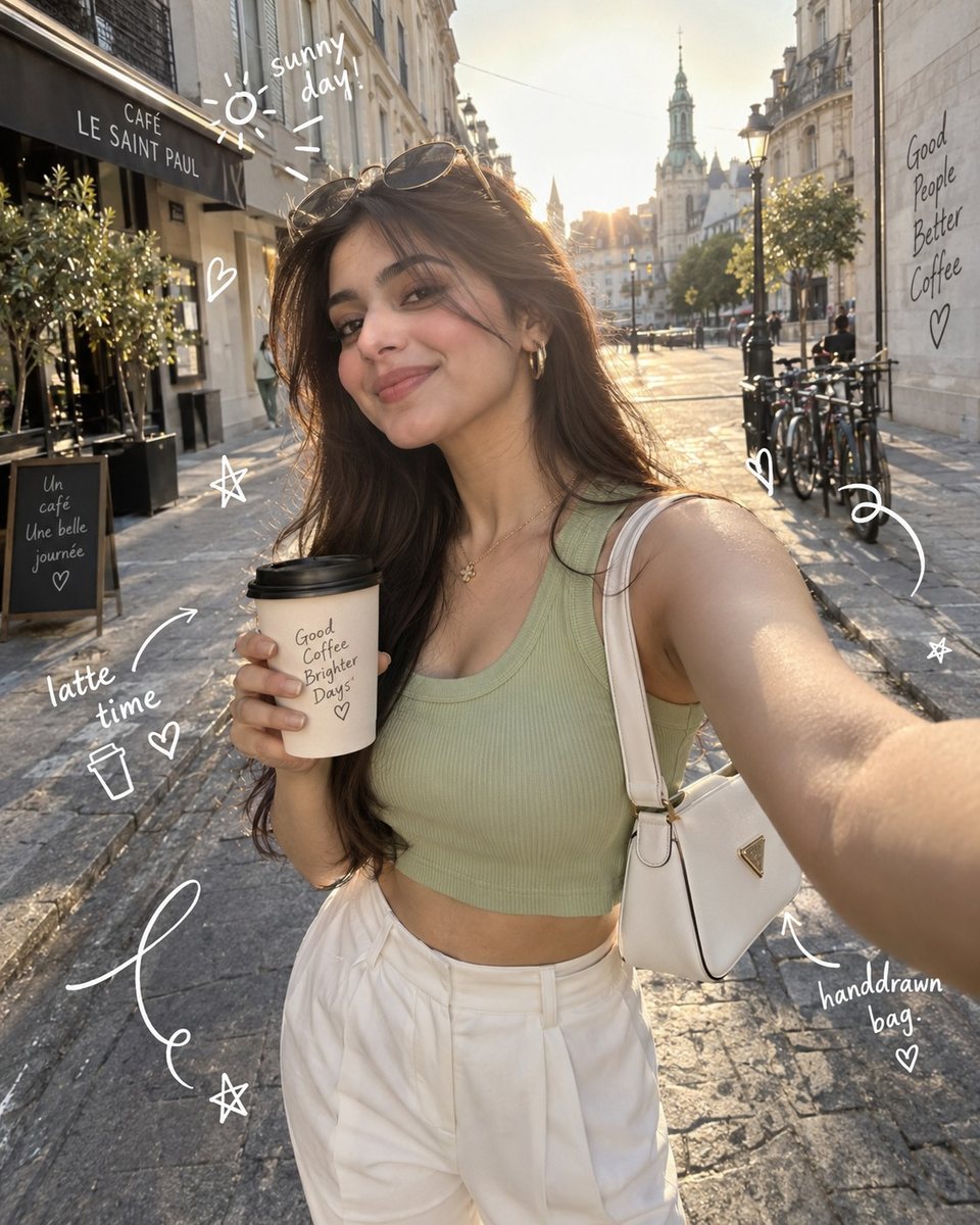 An illustrative creator selfie with hand-drawn doodles.